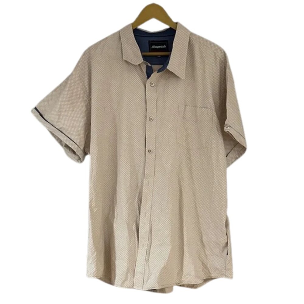 Aeropostale Beige Button-Down Shirt Men’s Short Sleeve Navy Trim Casual